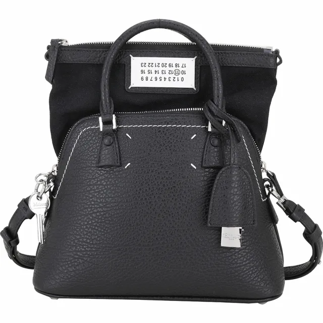 【MM6 MAISON MARGIELA】5AC小款 帆布內裡 牛皮手提 肩背貝殼包-黑色 法國精品
