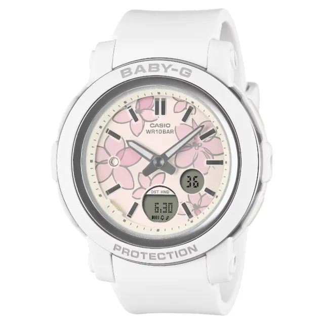 【CASIO 卡西歐】BABY-G BGA-290FL-7A 精緻花朵閃耀水晶雙顯腕錶 白 41.5mm
