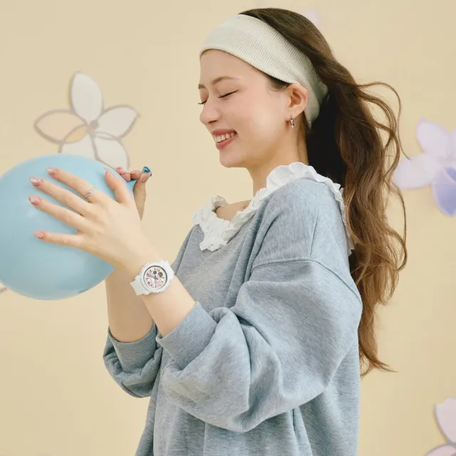 【CASIO 卡西歐】BABY-G BGA-290FL-7A 精緻花朵閃耀水晶雙顯腕錶 白 41.5mm