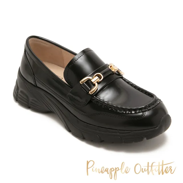 【Pineapple Outfitter】厚底增高馬銜扣樂福鞋ELIF(鏡黑色)