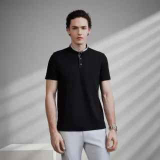 【G2000】男款 時尚撞色立領網眼布短袖T恤-黑色(5114195299) 38女王節首選