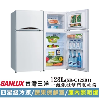 【SANLUX 台灣三洋】58H快配128公升一級無霜雙門定頻冰箱(SR-C125B1)