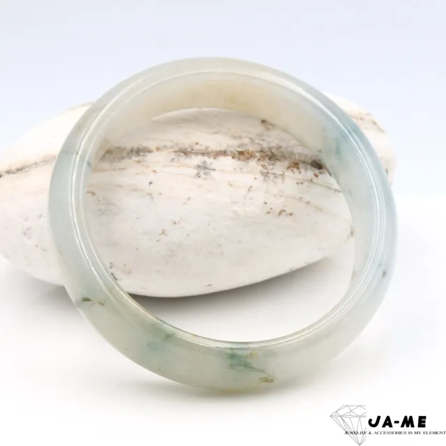 【JA-ME】天然A貨翡翠 冰種微透小三彩飄花寬版玉鐲#18