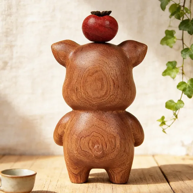 【MoonDy】擺件 裝飾品 豬柿如意 小豬擺件 桌面擺飾 雕刻擺件 客廳裝飾 家居擺件 木雕擺件 可愛小物