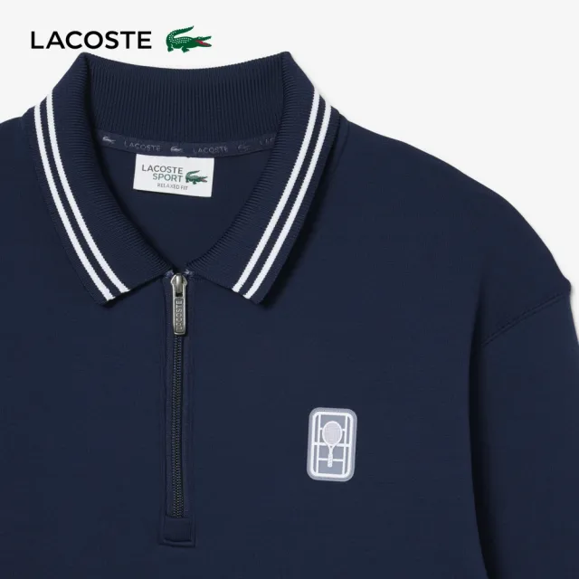 【LACOSTE】男裝-半襟拉鍊長袖Polo衫(海軍藍)