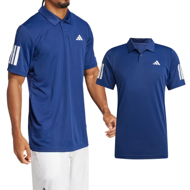 【adidas 愛迪達】CLUB 3STR POLO 男款 藍色 排汗 Polo衫 短袖 JN9006