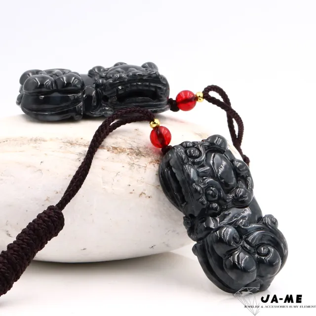 【JA-ME】天然A貨翡翠 烏雞種霸王貔貅玉墜一對