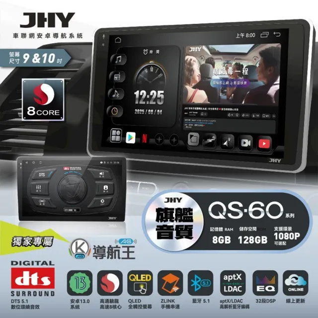 【JHY】JHY QS60 9吋 4G LTE安卓急速八核心多媒體導航車用主機 不含修飾框 送安裝_車麗屋