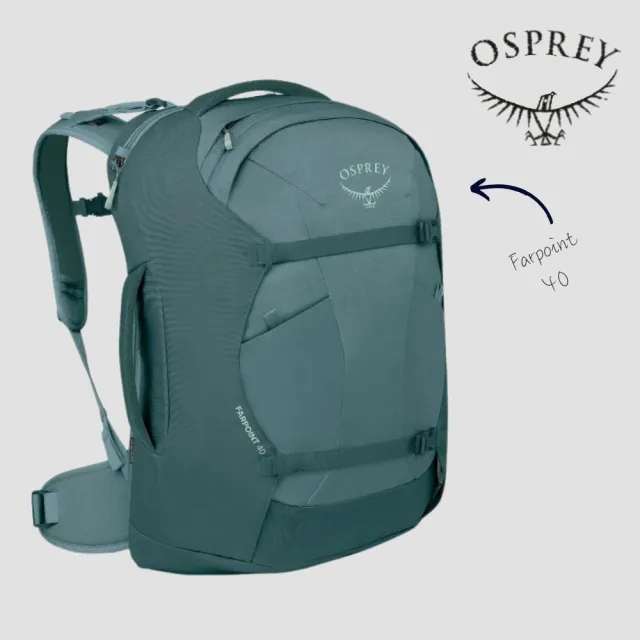 【Osprey】雙11 ☆2026新改款☆ Farpoint 40 多功能旅行背包 男 瀑布激流藍 (背包旅行 行李背包 登機包)