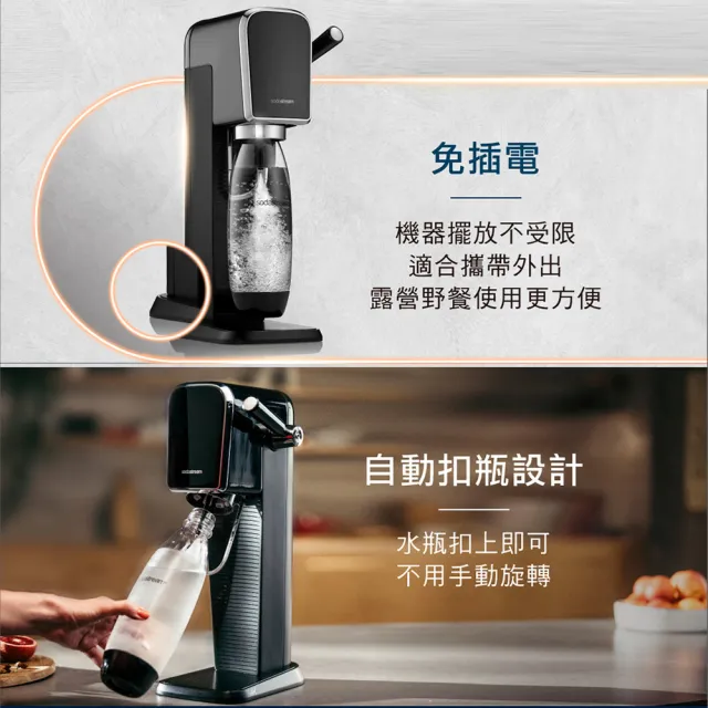 【Sodastream】ART快扣拉桿式氣泡水機 黑/白(+Oster 隨鮮GO果汁機)