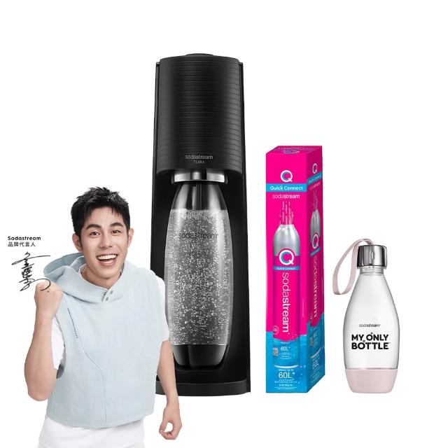 【Sodastream-全配組】TERRA 自動扣瓶氣泡水機-黑(加碼送1支鋼瓶 含原箱共2支+水瓶x2)