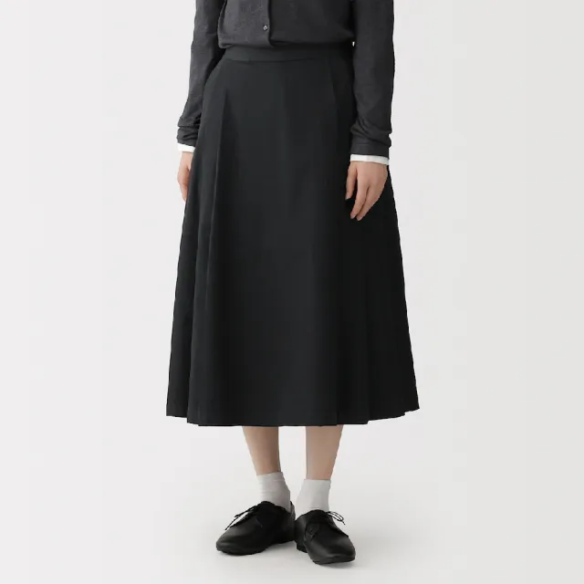【MUJI 無印良品】女高密度斜紋織打褶裙(黑色/米色/暗藍)