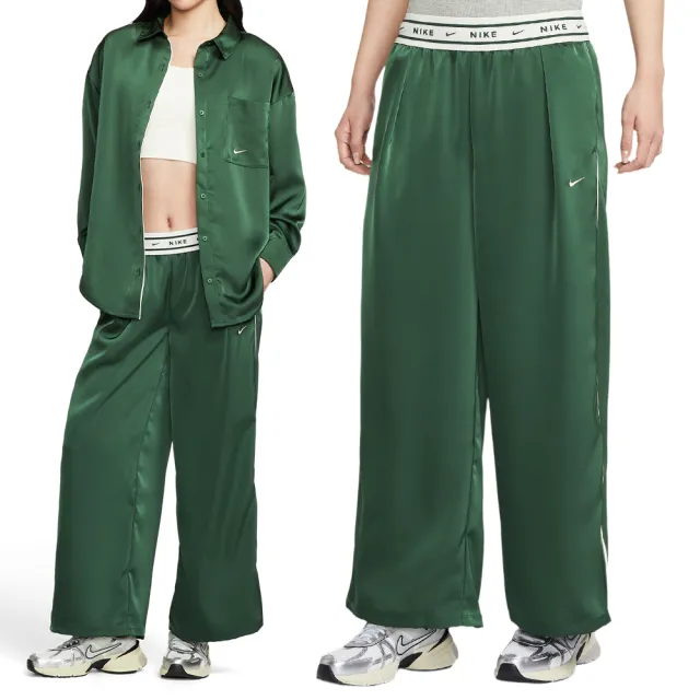 【NIKE 耐吉】AS W Nsw Offln Wvn Stn Pant 女款 綠色 寬鬆 中腰 緞面 長褲 IH1327-323