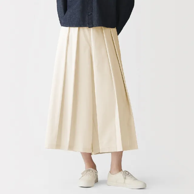 【MUJI 無印良品】女二重織日式和服寬襬褲(黑色/深藍/灰色/象牙白)