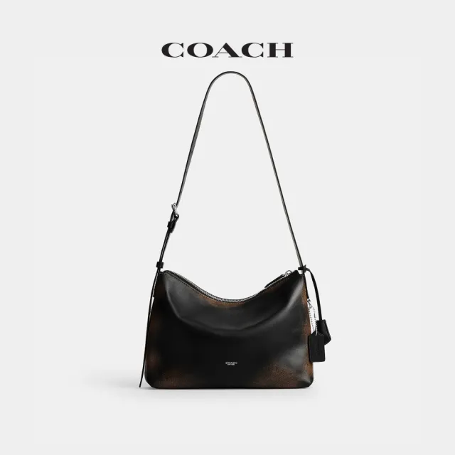 【COACH】蔻馳官方直營 復古摯愛皮革MOTT 33號郵差包-黑色/淺棕黃色(CDU79)