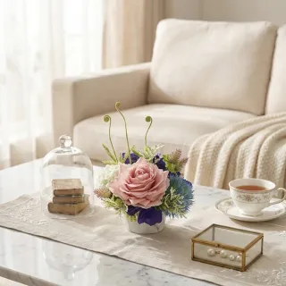 【HUGO DECO 榆果傢飾】水感裸色玫瑰蕨芽香氛花飾(擬真花/香氛/花禮/桌花/永不凋零/聖誕節)