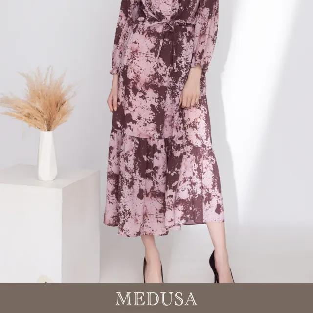 【MEDUSA 曼度莎】現貨-粉色暈染層次雪紡長裙(M-XL)|雪紡長裙 暈染長裙 女休閒裙(701-1330C)