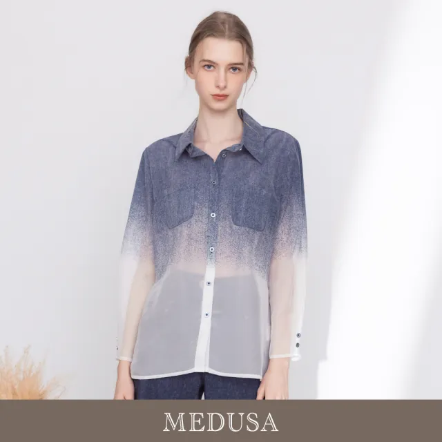 【MEDUSA 曼度莎】現貨-藝術漸層半透膚長袖襯衫(M-XL)|漸層襯衫 透膚襯衫 女長袖上衣(701-53601)