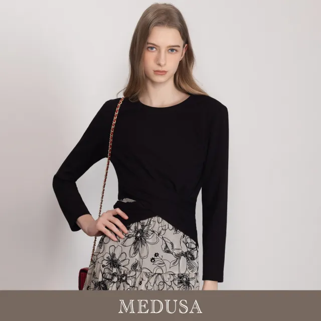 【MEDUSA 曼度莎】現貨-設計款 交叉收腰超顯瘦長袖T恤 - 2色（M-XL）｜長袖T恤 顯瘦上衣 休閒（701-53401）