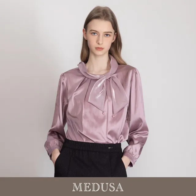 【MEDUSA 曼度莎】現貨-高級粉紫色絲緞面綁結上衣(M-XL)|緞面襯衫 女上班穿搭(701-55901)