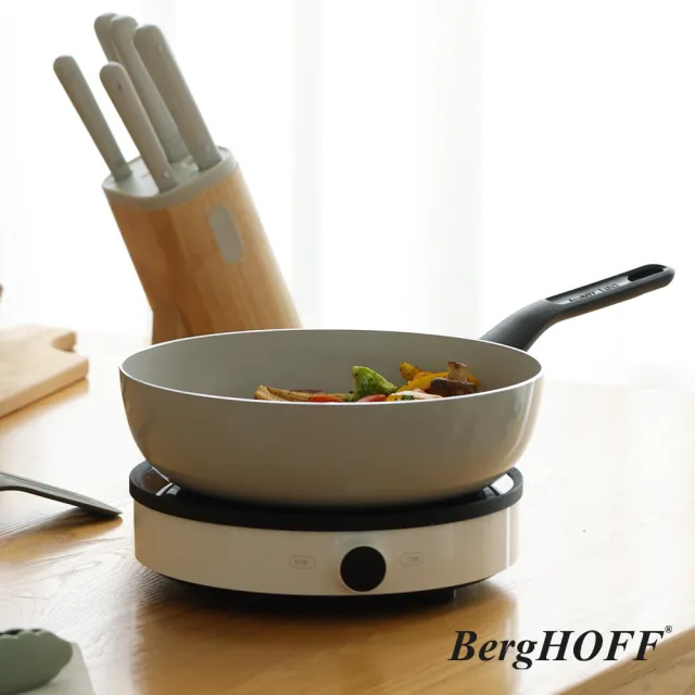 【BergHOFF 貝高福】Glints陶瓷塗層不沾鍋單柄炒鍋28cm(BHGL-28W)