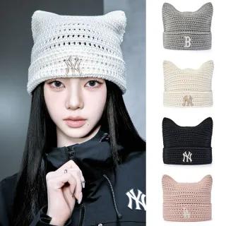 【MLB】夏日鉤織貓耳毛帽 KARINA同款貓耳帽 紅襪/洋基隊 (3ABNB0163-三款任選)