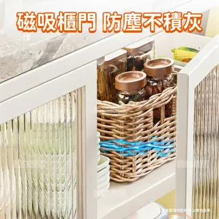 【靚白家居】岩板四層對開門餐廚櫃 100公分 (窄邊櫃 餐櫃 電器櫃 餐邊櫃 中島 廚房置物櫃 收納櫃)