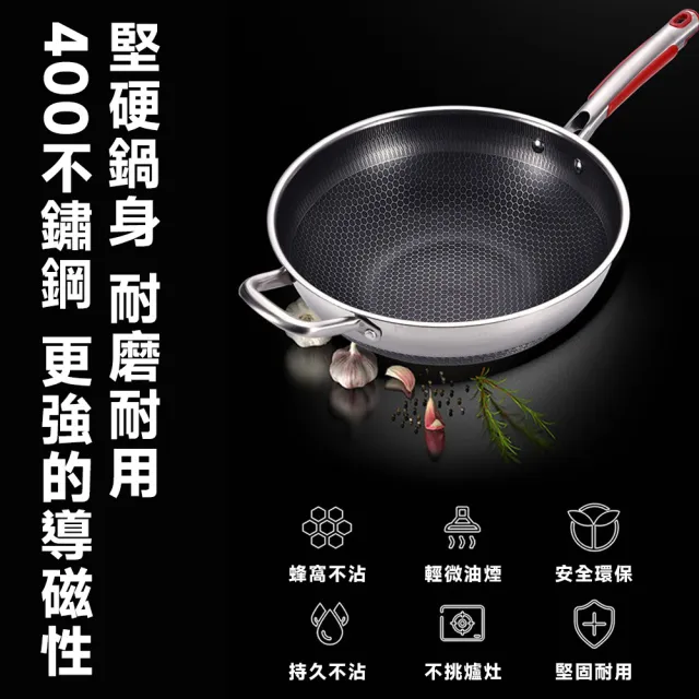 常隆 炒鍋 36cm 無蓋 316不鏽鋼蜂窩紋炒鍋 不沾鍋 雙面蜂巢設計高效聚能 耐刮/耐熱 送鍋鏟