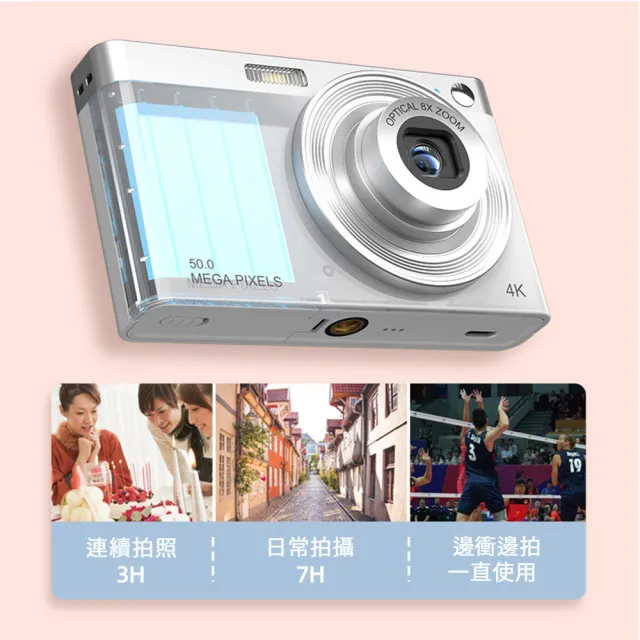 數位相機 鏡頭可伸縮 4k數碼照相機(學生隨身入門級 便攜式 旅遊 隨身 小型複古卡片機)