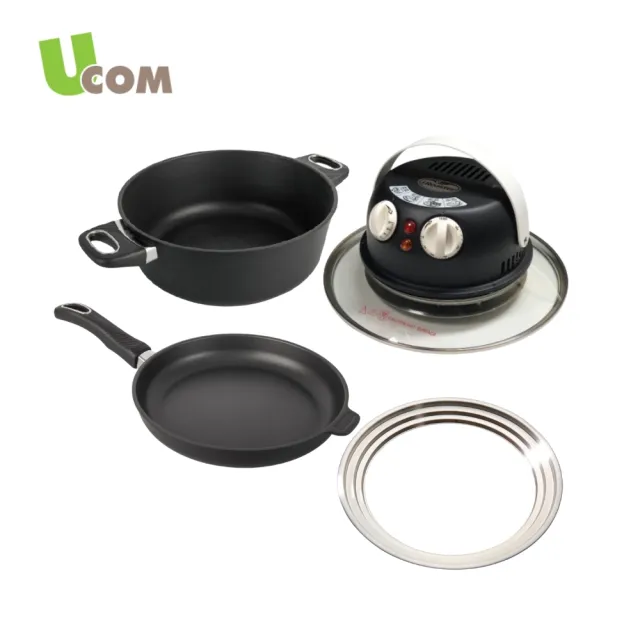 【UCOM 瑞康屋】丹麥黑魔法晶鑽不沾26cm 雙鍋組贈行動烤箱+三用烤架