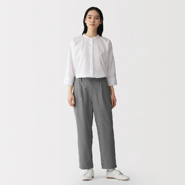 【MUJI 無印良品】女撥水加工彈性打褶錐形褲(灰色/黑色/暗藍)