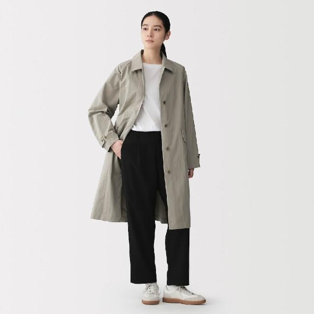 【MUJI 無印良品】女撥水加工折領長版大衣(深灰/象牙白/灰棕)