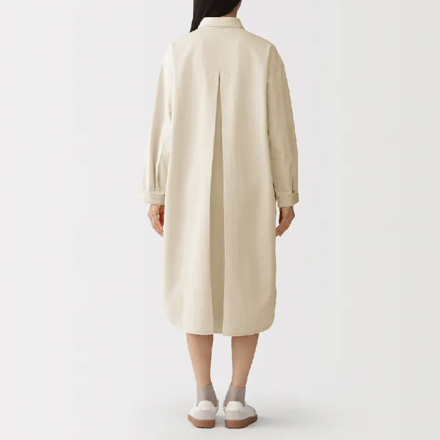 【MUJI 無印良品】女吉貝木棉混輕薄斜紋織長袖洋裝(原色)