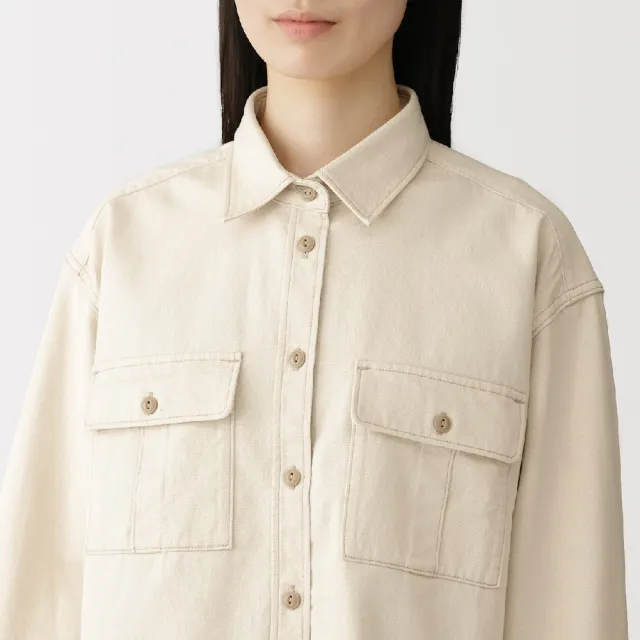 【MUJI 無印良品】女吉貝木棉混輕薄斜紋織長袖襯衫(黑色/原色)