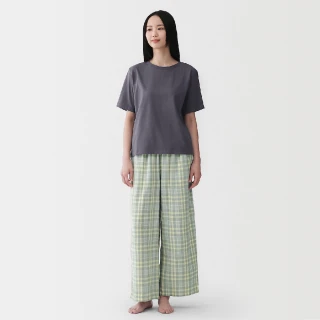 【MUJI 無印良品】女二重紗織短袖家居睡衣(灰格紋/象牙白格紋/淺藍格紋/深藍格紋)