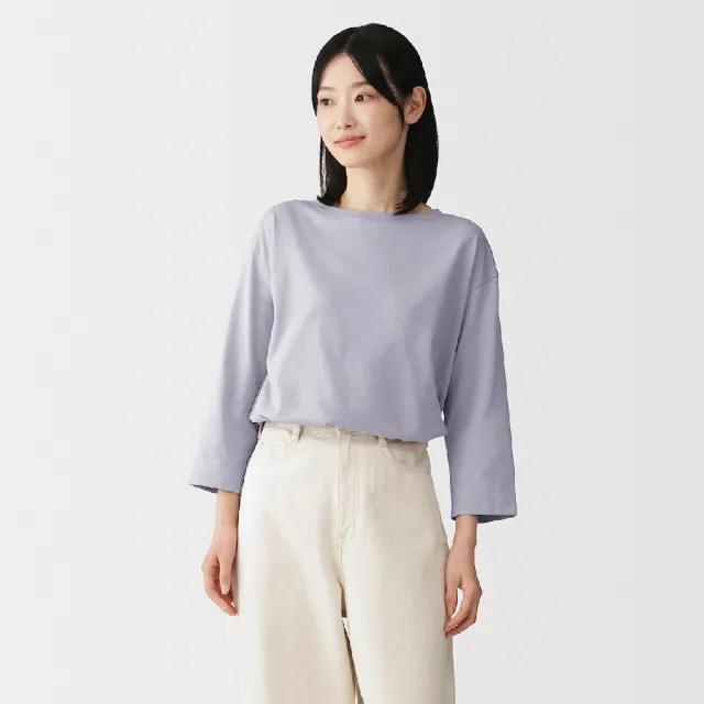 【MUJI 無印良品】女天竺船領七分袖T恤(白色/淺灰/深灰/黑色/煙燻粉/橘色/粉紫)
