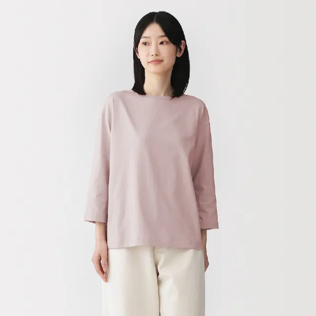 【MUJI 無印良品】女天竺船領七分袖T恤(白色/淺灰/深灰/黑色/煙燻粉/橘色/粉紫)