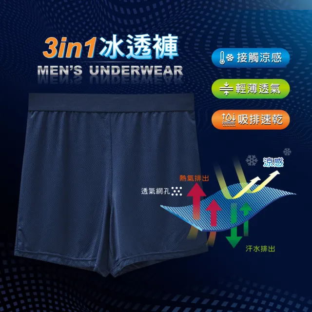 【ONEDER 旺達】4件組-GK涼感平口褲 3合1冰透褲 吸排速乾四角褲 男內褲