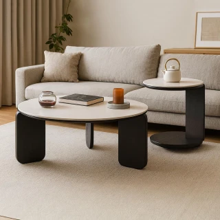 【hoi! 好好生活】YW原野橡木實木岩板組合茶几 象牙白