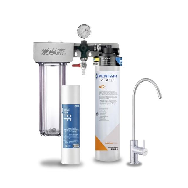 【EVERPURE 愛惠浦】櫥下型 PURVIVE Duo-4C2無鉛龍頭兩道式生飲淨水器(前置PP)