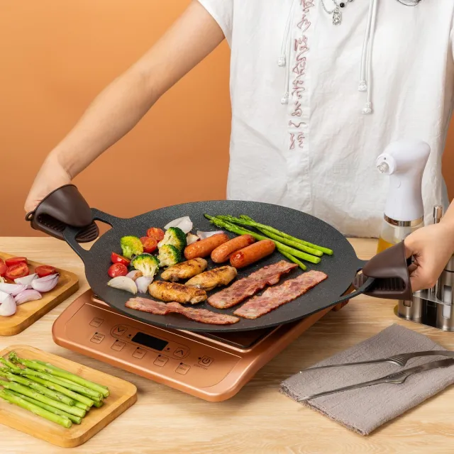 【DIAMOND CHEF】黑金石墨烯韓式烤盤2入組32cm+38cm(烤肉/燒烤盤/煎盤/IH爐可用/露營)