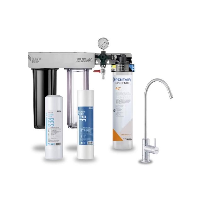 【EVERPURE 愛惠浦】櫥下型 PURVIVE Trio-4C2無鉛龍頭三道式生飲淨水器(前置樹脂+PP)