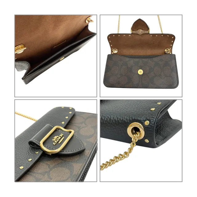 【COACH】Morgan系列棕黑色鉚釘釦式鍊條斜背包(CF474 IMOSN)