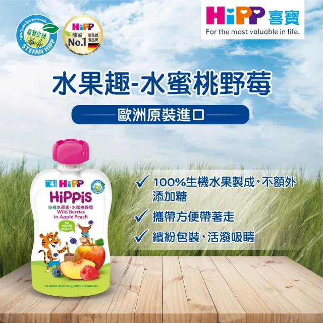 【HiPP】喜寶生機水果趣 100gx16入(黑棗黑醋栗/水蜜桃野莓/蘋果草莓/西洋梨/蘋果/香蕉/芒果/奇異果 任選)