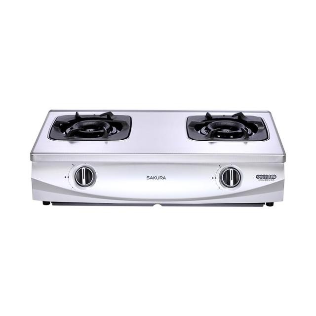 SAKURA櫻花牌 G-5900 SAKURA櫻花牌 G-5900 雙口瓦斯爐,採用不鏽鋼爐臺與鑄鐵爐頭,具備雙炫火爐頭設計,提供強勁火力達9~10kW。壓電式自動點火,操作簡易安全。尺寸700x400x190mm,適用天然瓦斯(NG1)或液化瓦斯(LPG),能源效率第一級,BSMI認證R51085,保固1年。標準安裝,適閤家庭廚房使用,提升烹飪效率。