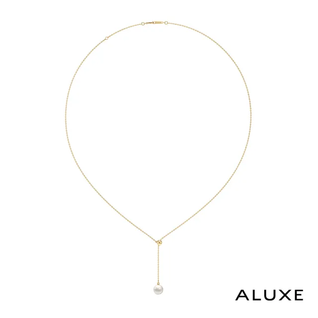 【ALUXE 亞立詩】10K金 天然淡水珍珠 金球V型 垂墜 項鍊(珍愛系列 Be True)