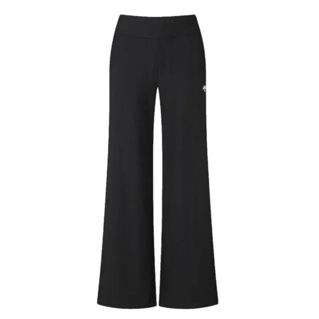 【DESCENTE】長褲 女 運動褲 寬鬆版型 WOMEN RIBBED SEMI-WIDE FLEECE PANTS 黑 SR122PFP13-BLK0