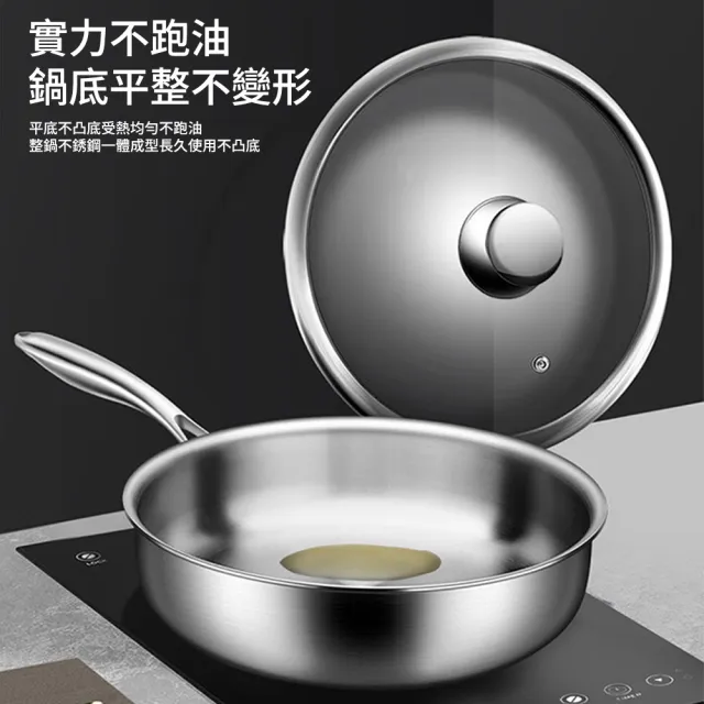 KENGQ鏗鏘 不粘鍋 無塗層平底煎鍋 電磁爐燃氣竈通用（少油煙 易清洗 五層一體加厚 附送可視鍋蓋）