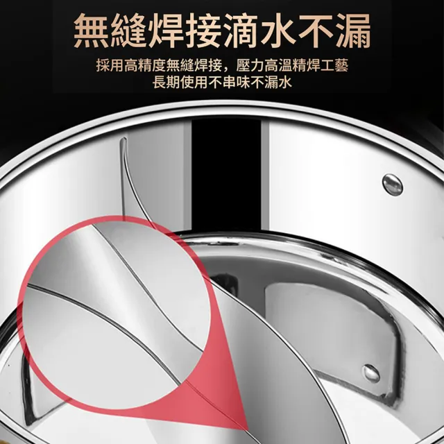 KENGQ鏗鏘 三格鴛鴦鍋 火鍋 8-10人適用（醫用級316L材質 不串味不漏水 電磁爐瓦斯爐通用）