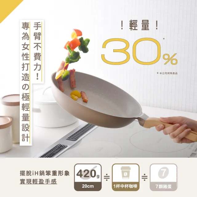 【Arnest】Air iH大理石塗層超輕量平底鍋_20cm(ih爐可用鍋 平底鍋 不沾鍋)